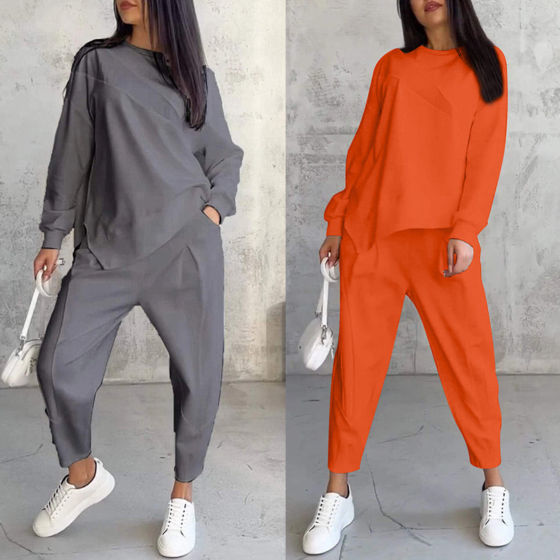 💕 Women’s long-sleeve sweatshirt set with an irregular hem and pants