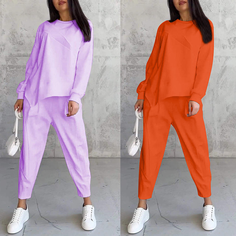 💕 Women’s long-sleeve sweatshirt set with an irregular hem and pants