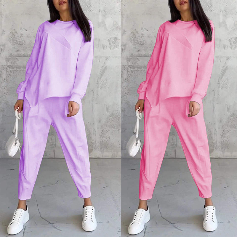 💕 Women’s long-sleeve sweatshirt set with an irregular hem and pants