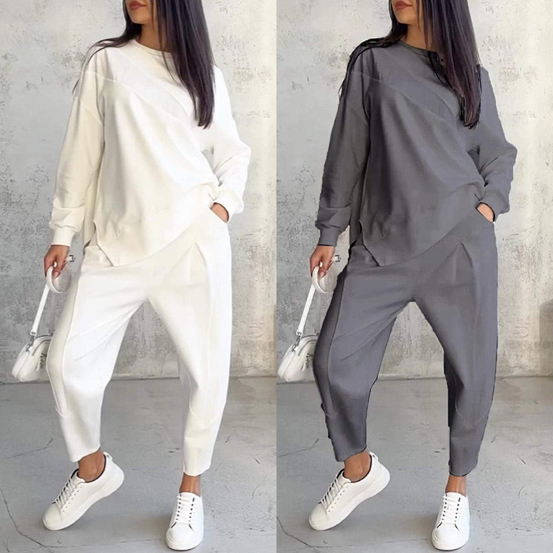 💕 Women’s long-sleeve sweatshirt set with an irregular hem and pants