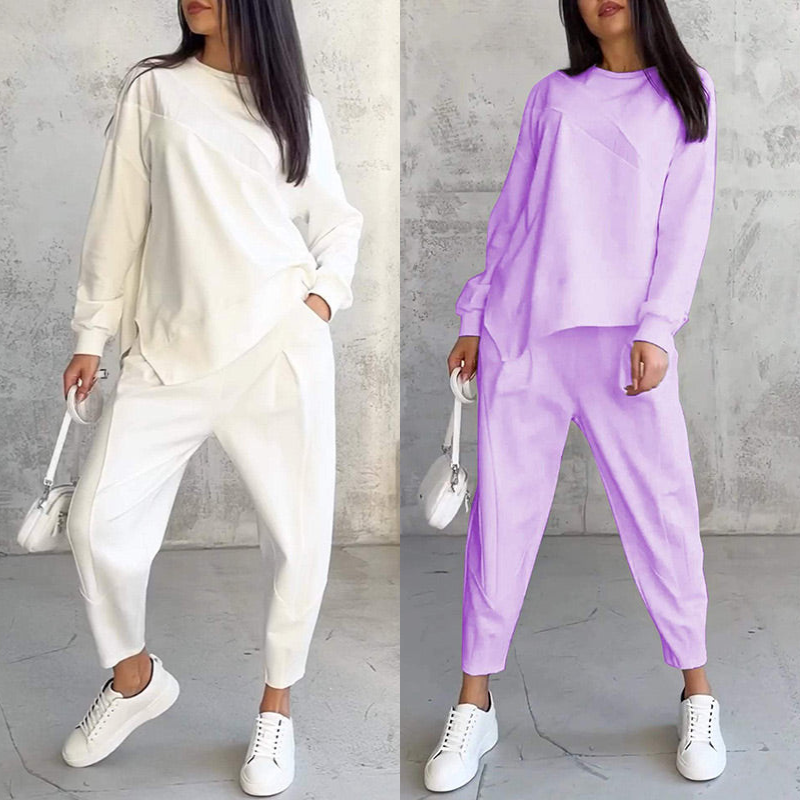 💕 Women’s long-sleeve sweatshirt set with an irregular hem and pants