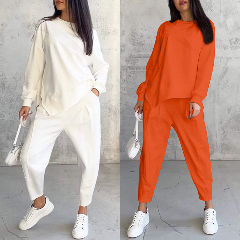 💕 Women’s long-sleeve sweatshirt set with an irregular hem and pants