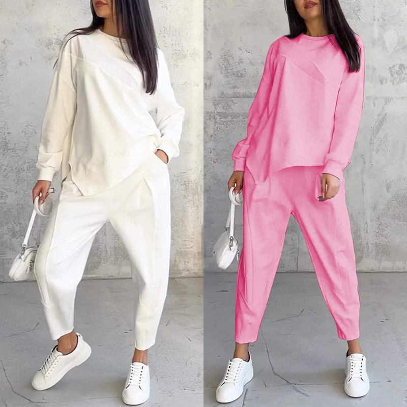 💕 Women’s long-sleeve sweatshirt set with an irregular hem and pants