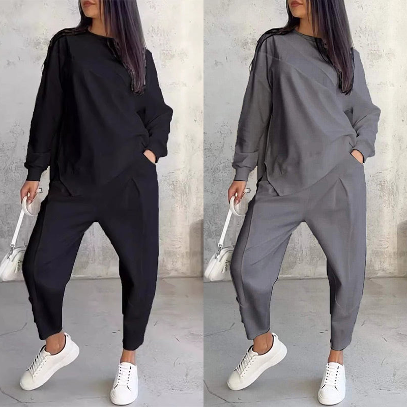 💕 Women’s long-sleeve sweatshirt set with an irregular hem and pants