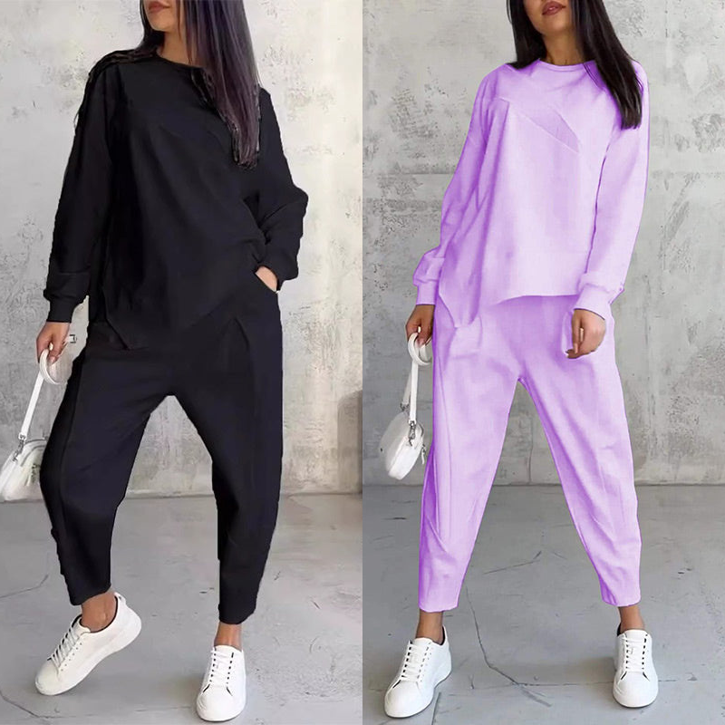 💕 Women’s long-sleeve sweatshirt set with an irregular hem and pants