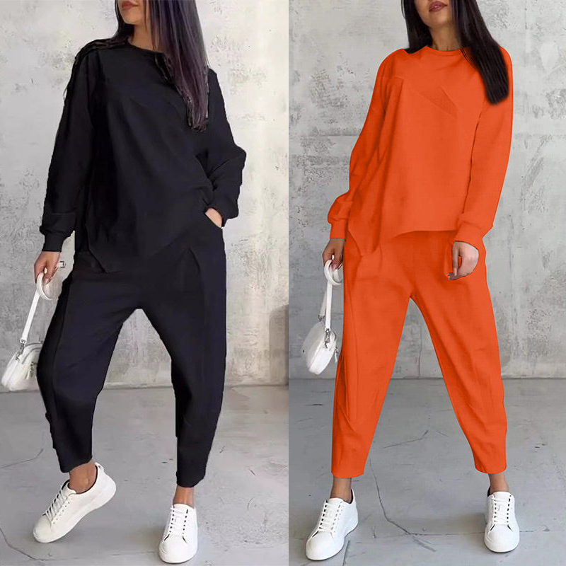 💕 Women’s long-sleeve sweatshirt set with an irregular hem and pants