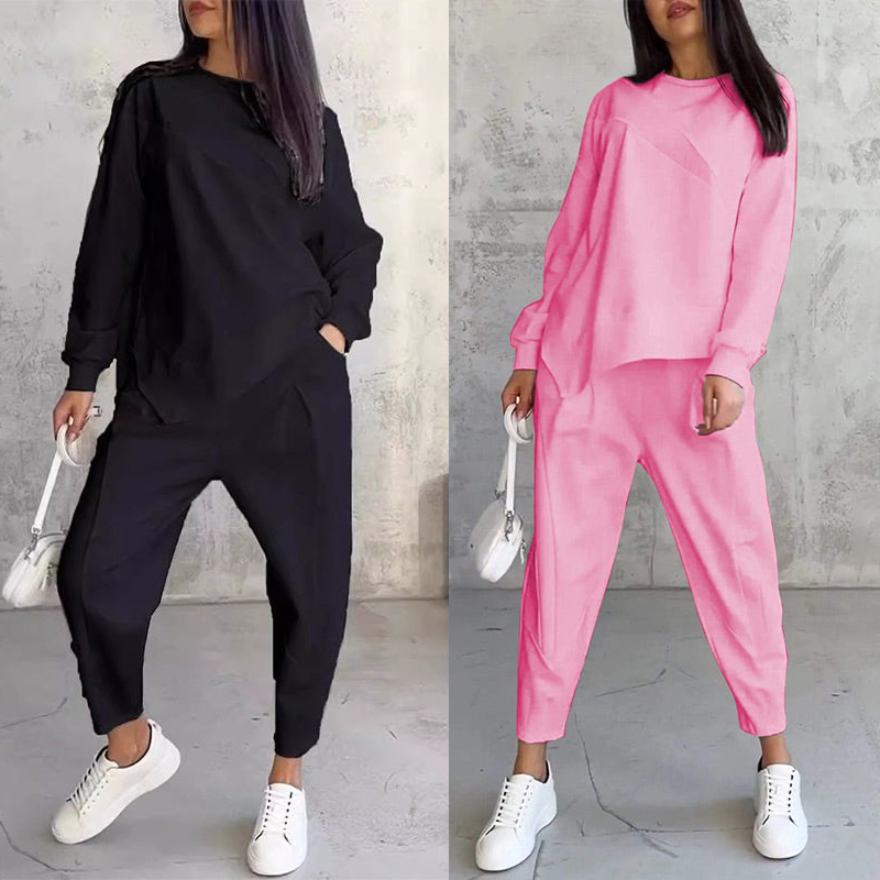 💕 Women’s long-sleeve sweatshirt set with an irregular hem and pants