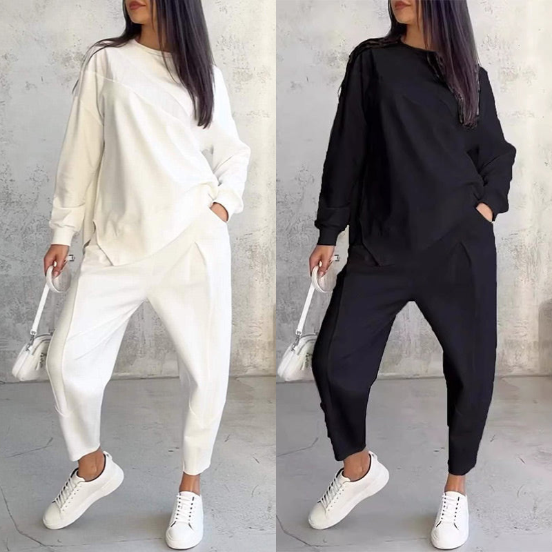 💕 Women’s long-sleeve sweatshirt set with an irregular hem and pants