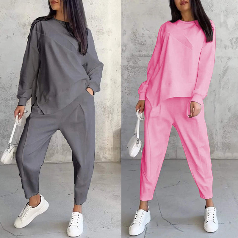 💕 Women’s long-sleeve sweatshirt set with an irregular hem and pants