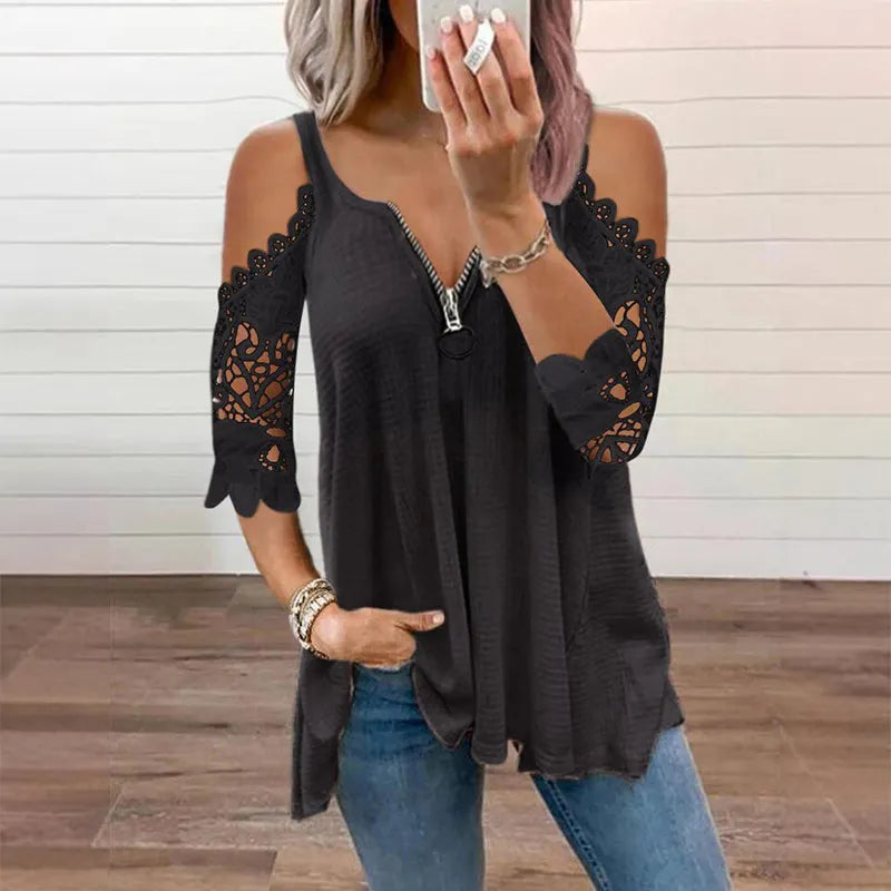 ⌛ Limited-Time Offer – Women’s Lace Off-Shoulder Blouse with Zipper