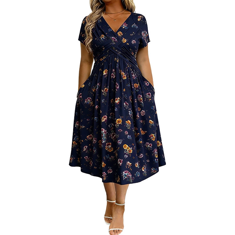 Women's V-Neck Floral Print Dress with a Twisted Waist 🌸👗
