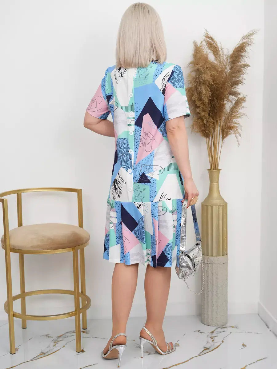 Geometric Ruffle Midi Dress