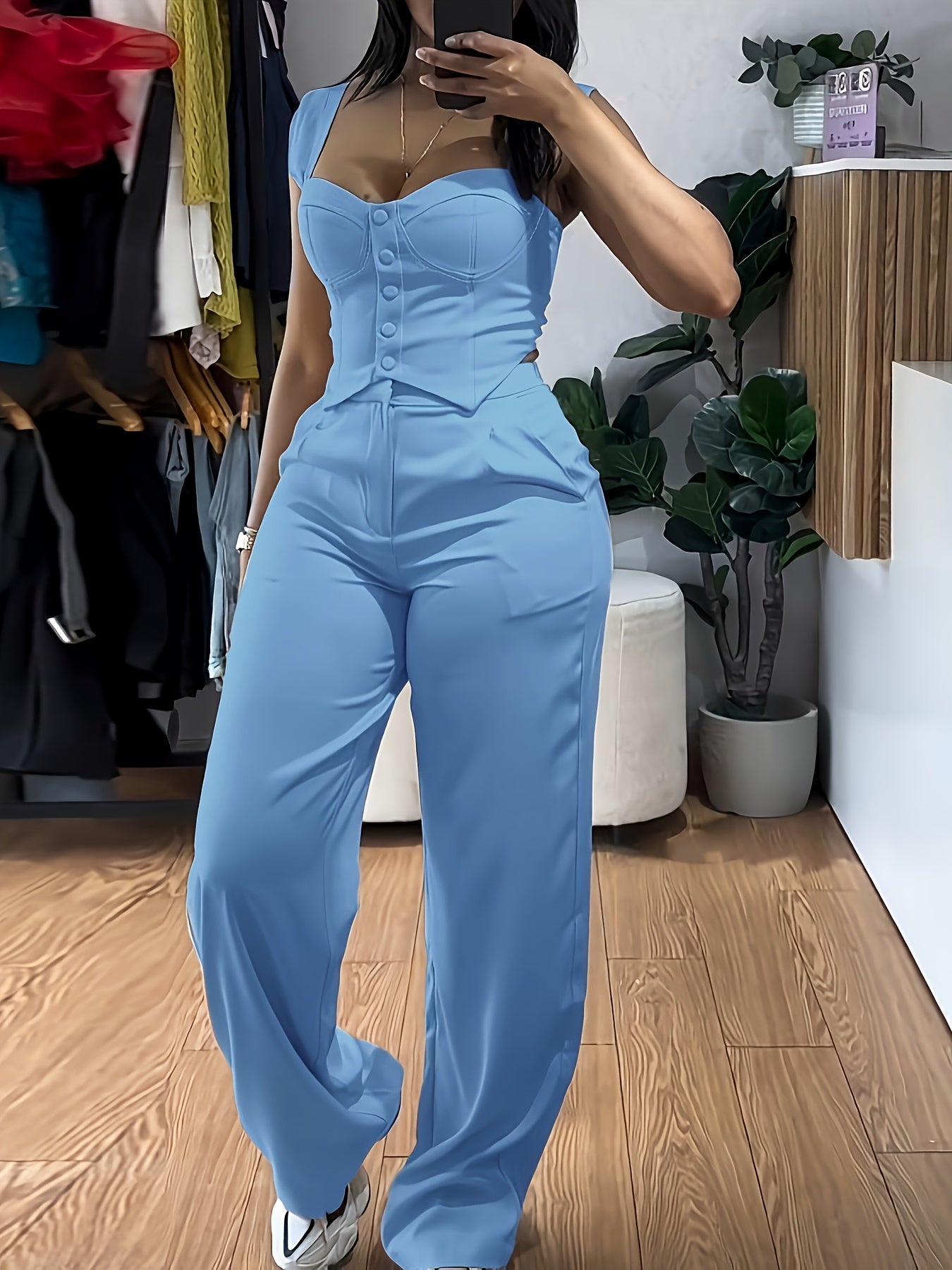 2026 Easy Style Vest And Pants Set Long Trousers Casual Wide-Leg Casual Trousers Women'S