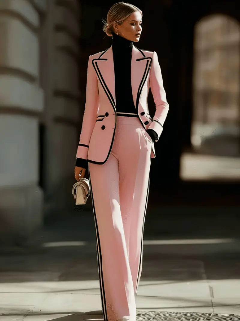 ✨ New Arrivals & Special Offers – Women’s Blazer & Pants Set with Contrast Trim