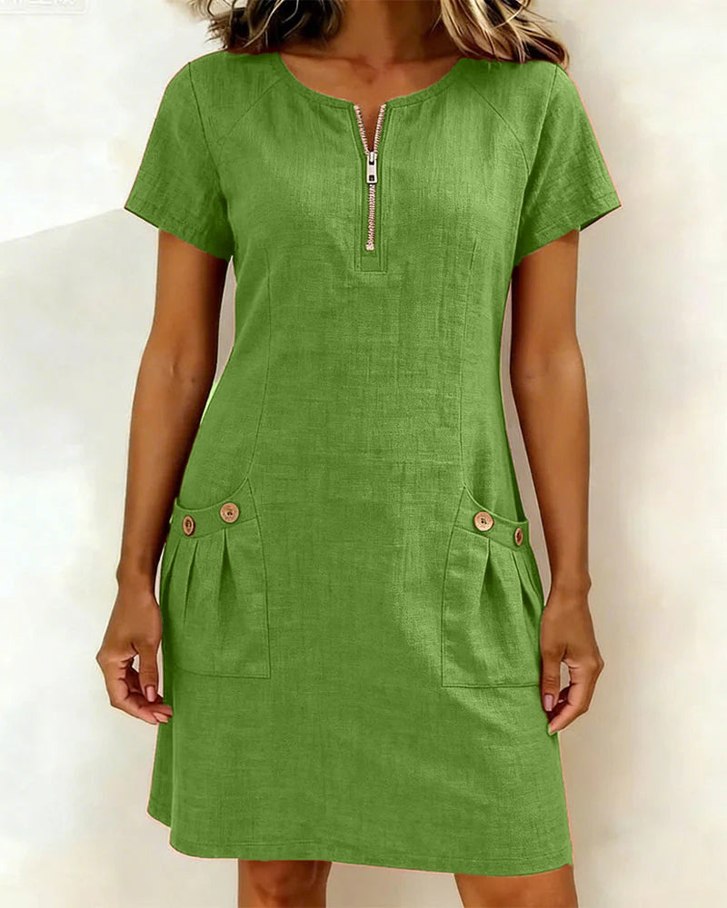 🌿 Casual Cotton Linen Dress with Pockets