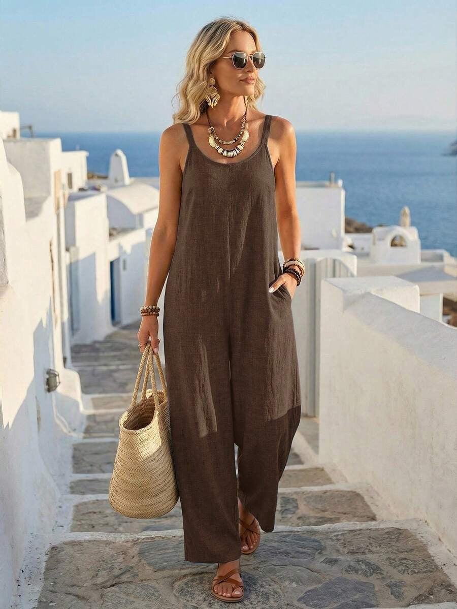 Solid Color Jumpsuit with Pockets 👗