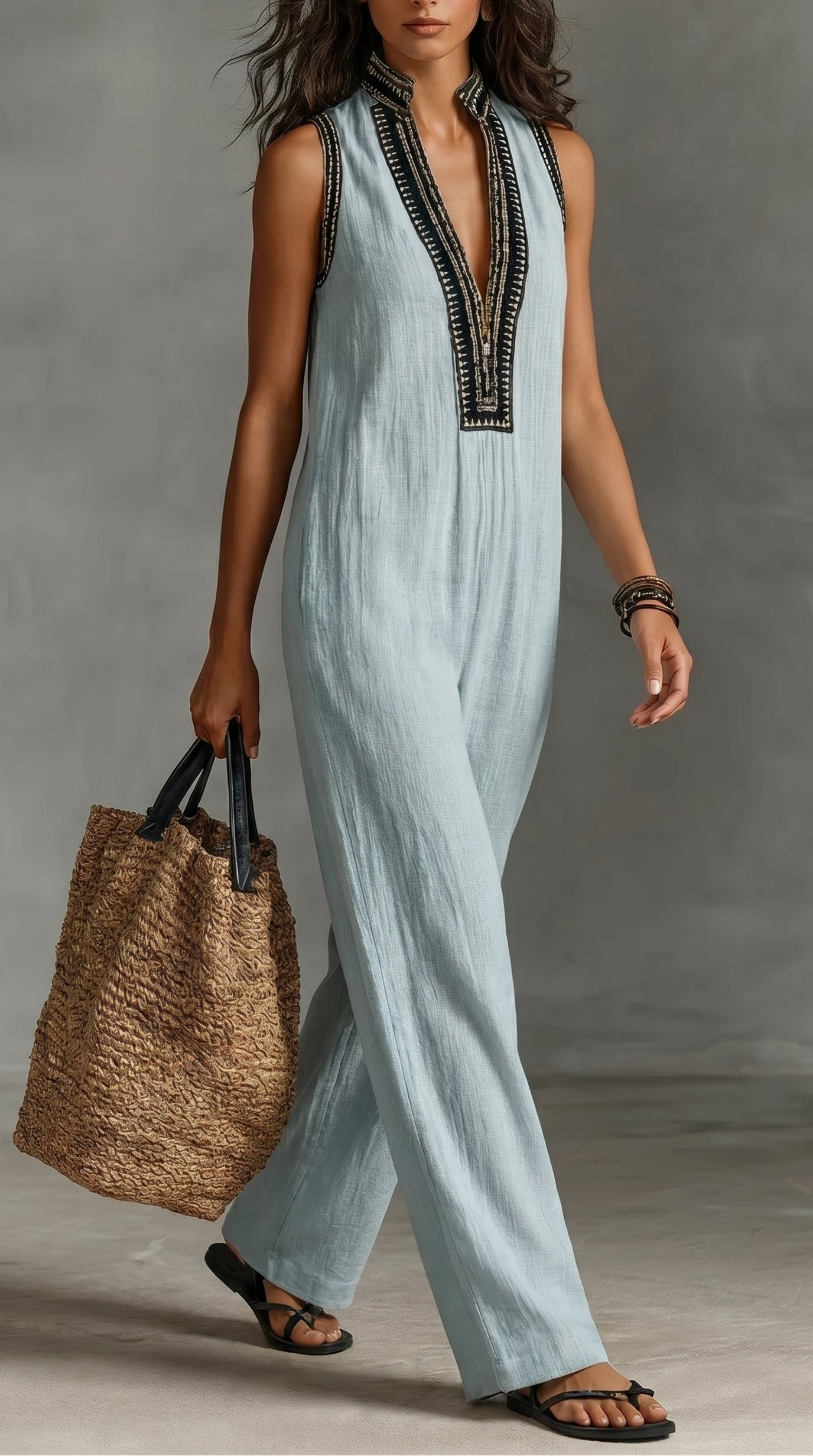 Minimalist sleeveless monofiber with a high neck and zipper