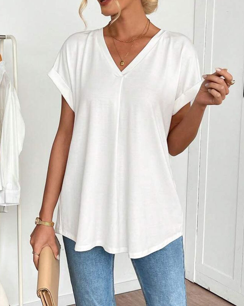 Short-Sleeve Solid Patchwork T-Shirt