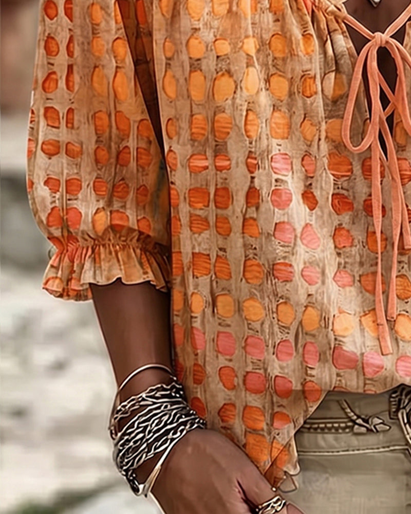 Polka Dot Lace-Up Blouse
