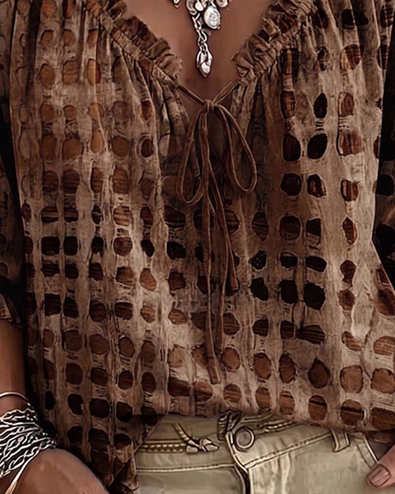 Polka Dot Lace-Up Blouse