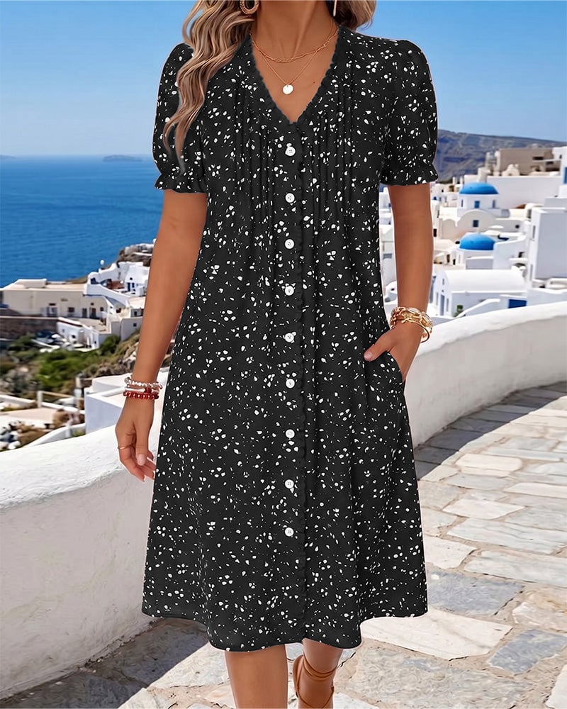 Florayne ButtonBloom V-Neck Dress