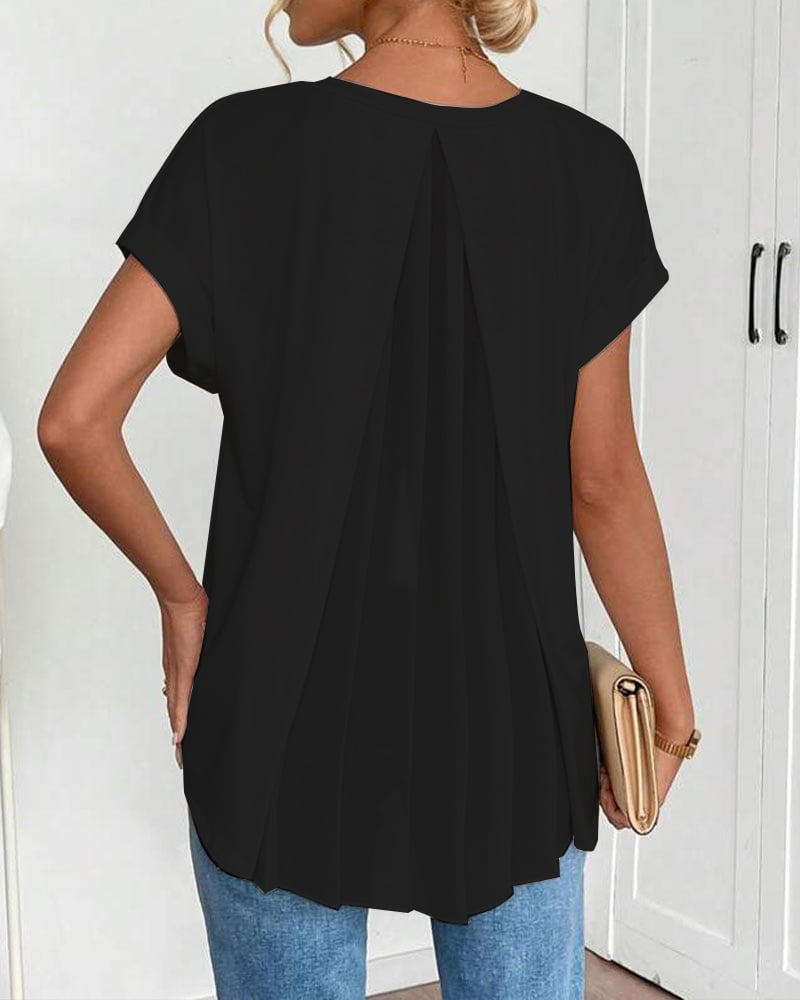 Short-Sleeve Solid Patchwork T-Shirt