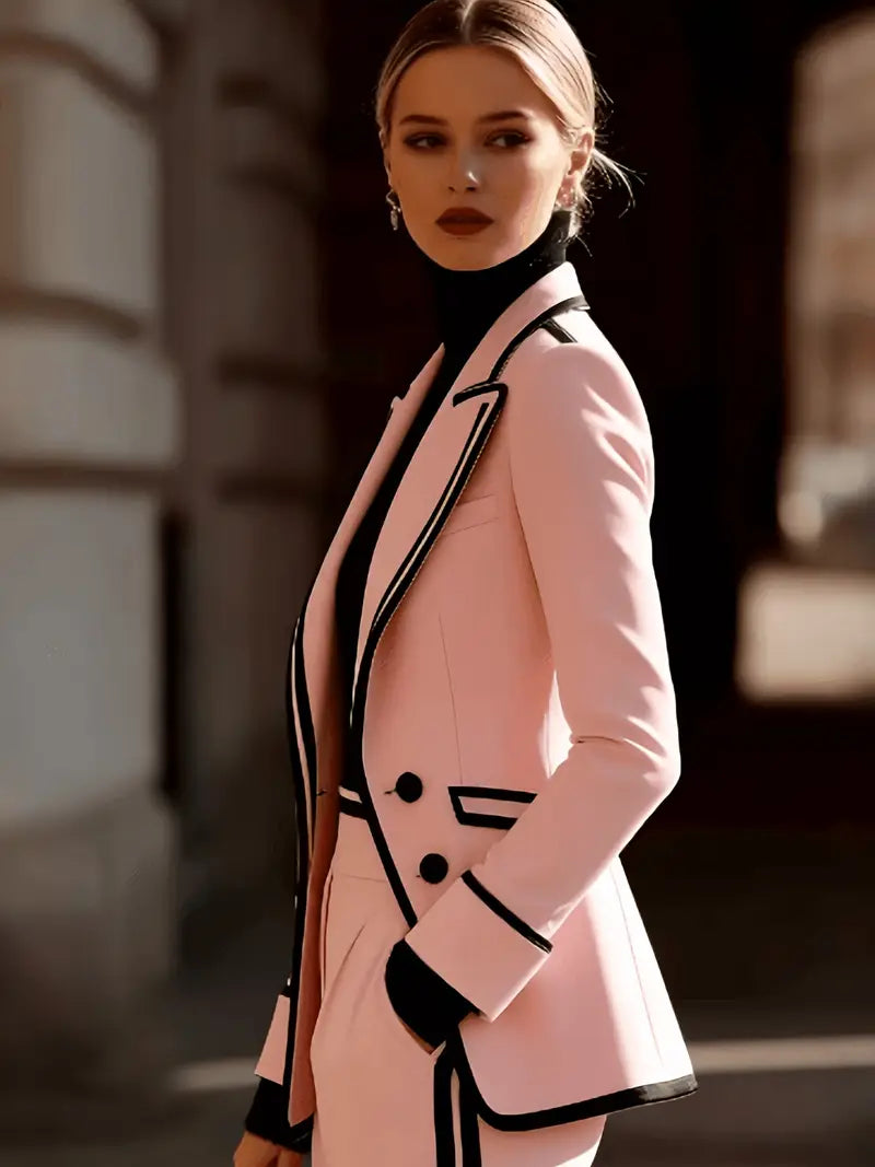 ✨ New Arrivals & Special Offers – Women’s Blazer & Pants Set with Contrast Trim