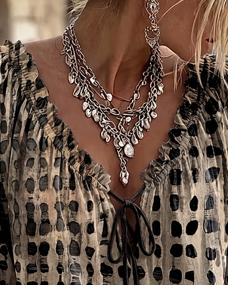 Polka Dot Lace-Up Blouse