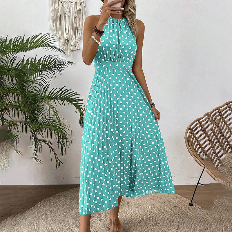 english  👗 LIMITED TIME 50% OFF! ✨ Polka Dot Halter Neck Dress – Flowy, Flattering & Chic with a Retro Touch 🌼