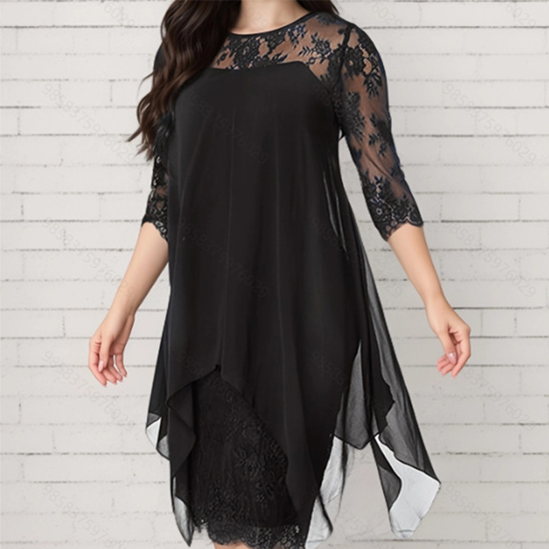 📢📢 50% OFF!! ⏰ 🌺 Elegant Women's Dress with Asymmetrical Hem and Lace Details 👗✨