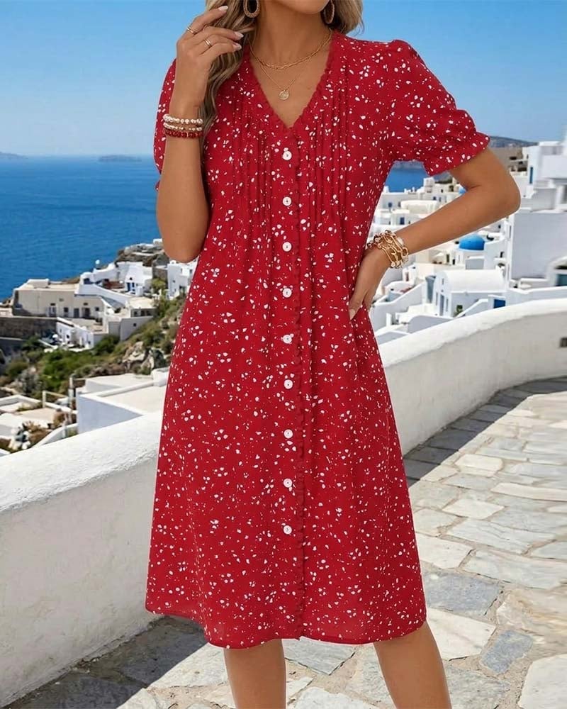 Florayne ButtonBloom V-Neck Dress
