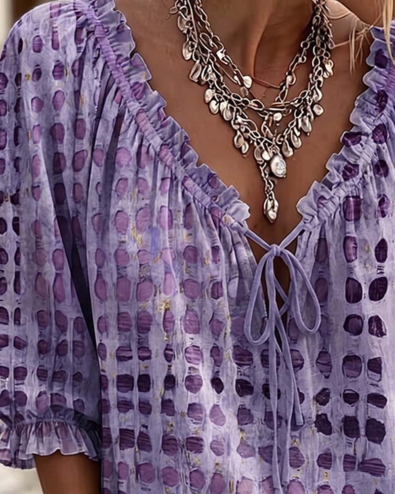 Polka Dot Lace-Up Blouse
