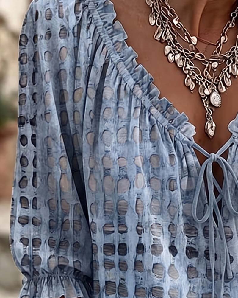 Polka Dot Lace-Up Blouse