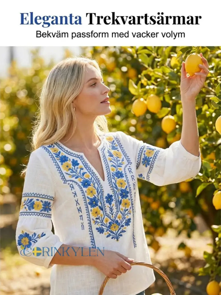 Vintage Swedish Midsummer Floral V-Neck Top