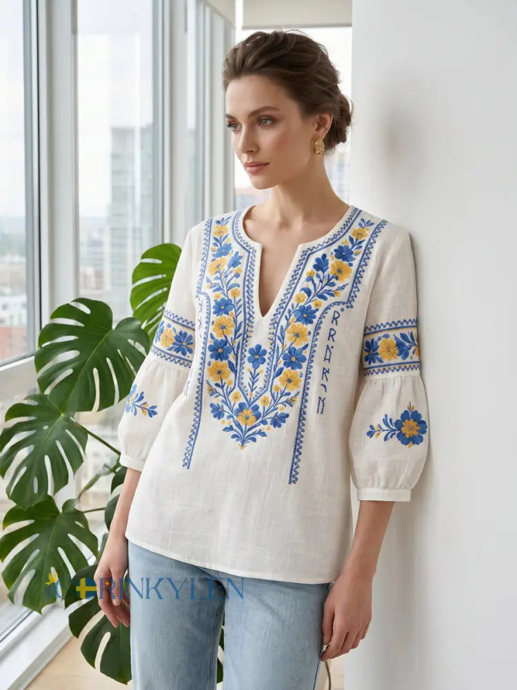Vintage Swedish Midsummer Floral V-Neck Top