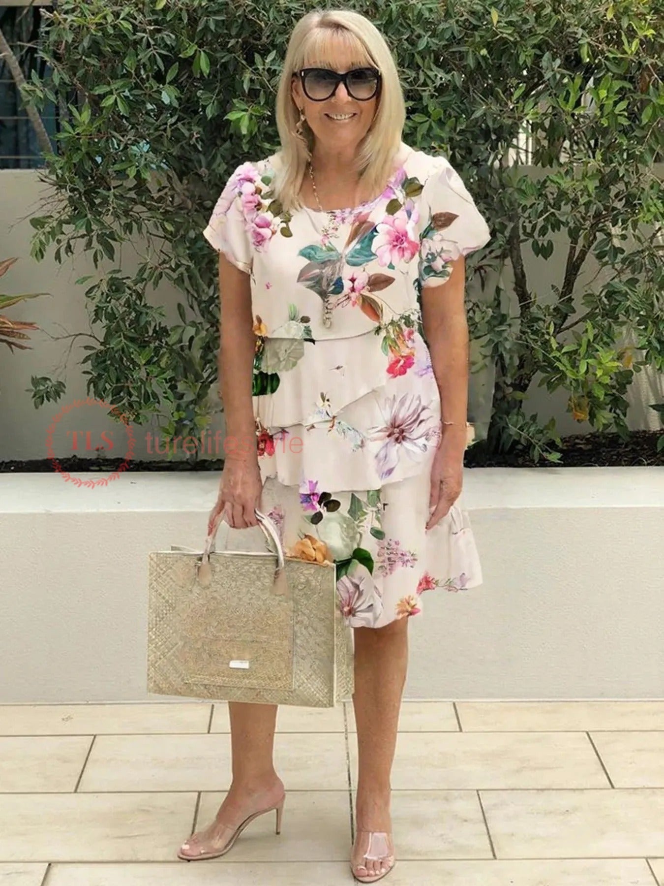 Multi-floral Cascading Dress