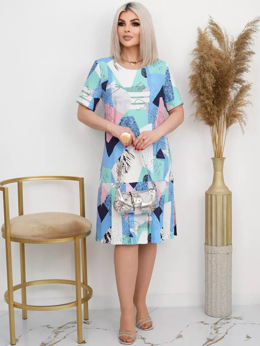 Geometric Ruffle Midi Dress