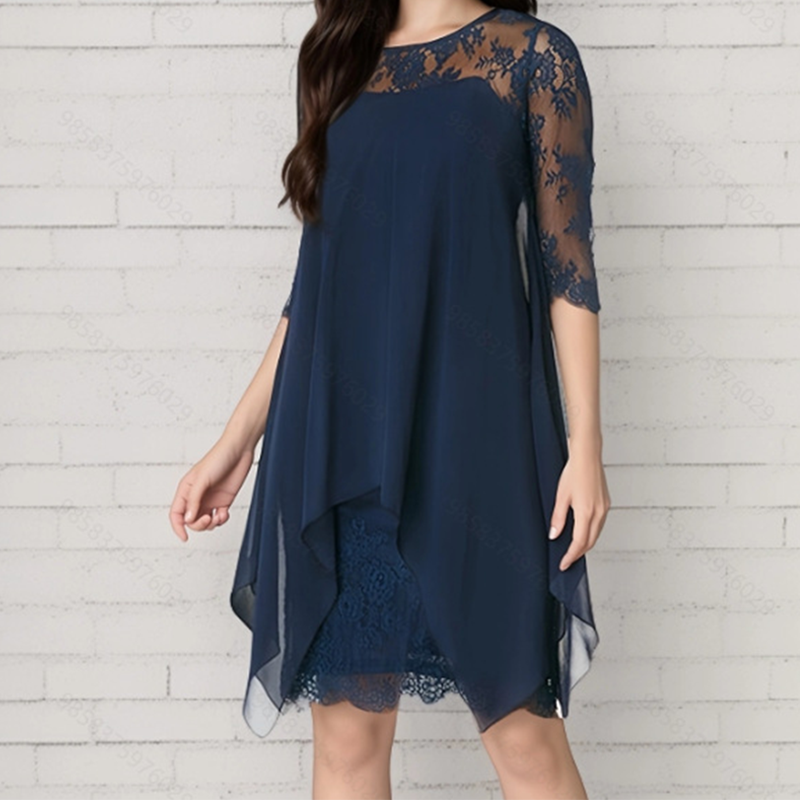 📢📢 50% OFF!! ⏰ 🌺 Elegant Women's Dress with Asymmetrical Hem and Lace Details 👗✨