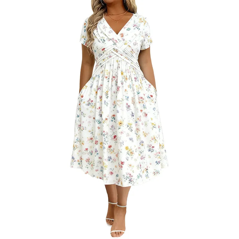 Women's V-Neck Floral Print Dress with a Twisted Waist 🌸👗