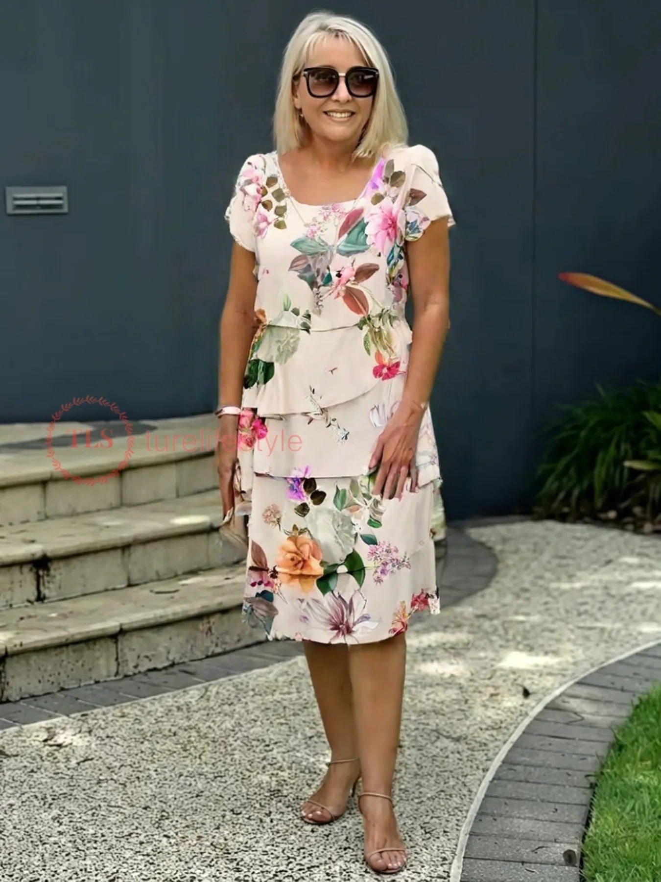 Multi-floral Cascading Dress