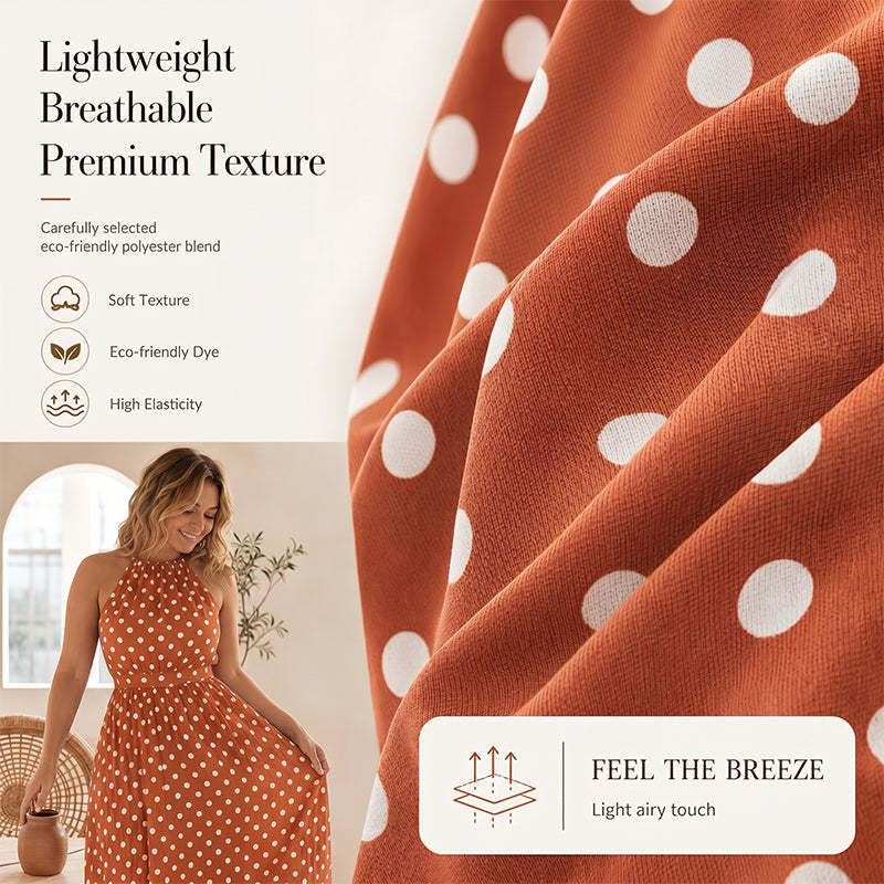 english  👗 LIMITED TIME 50% OFF! ✨ Polka Dot Halter Neck Dress – Flowy, Flattering & Chic with a Retro Touch 🌼