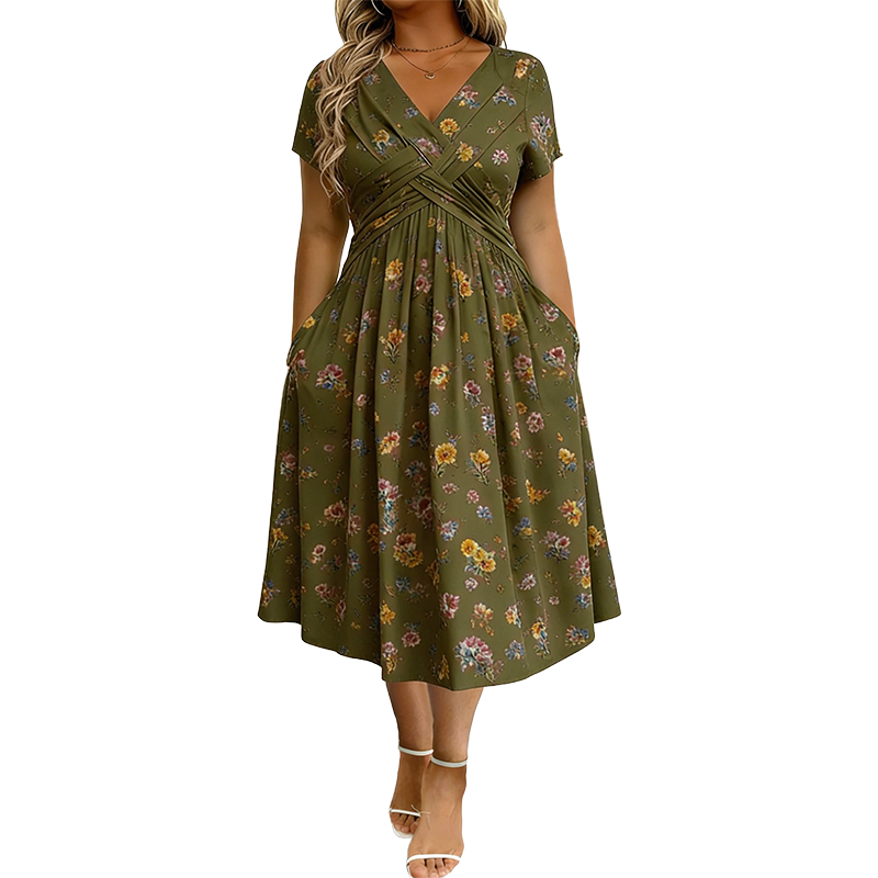 Women's V-Neck Floral Print Dress with a Twisted Waist 🌸👗