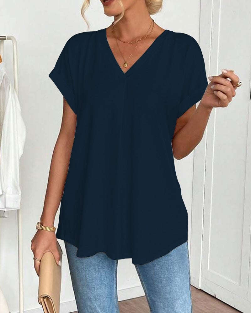 Short-Sleeve Solid Patchwork T-Shirt