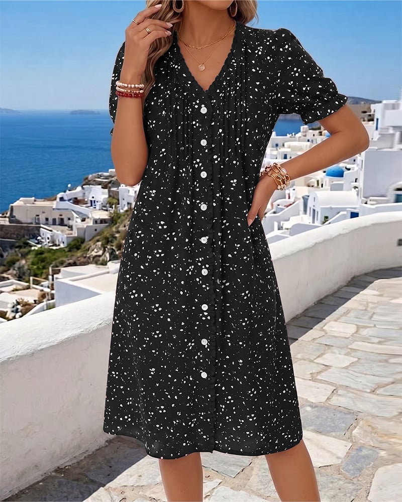 Florayne ButtonBloom V-Neck Dress