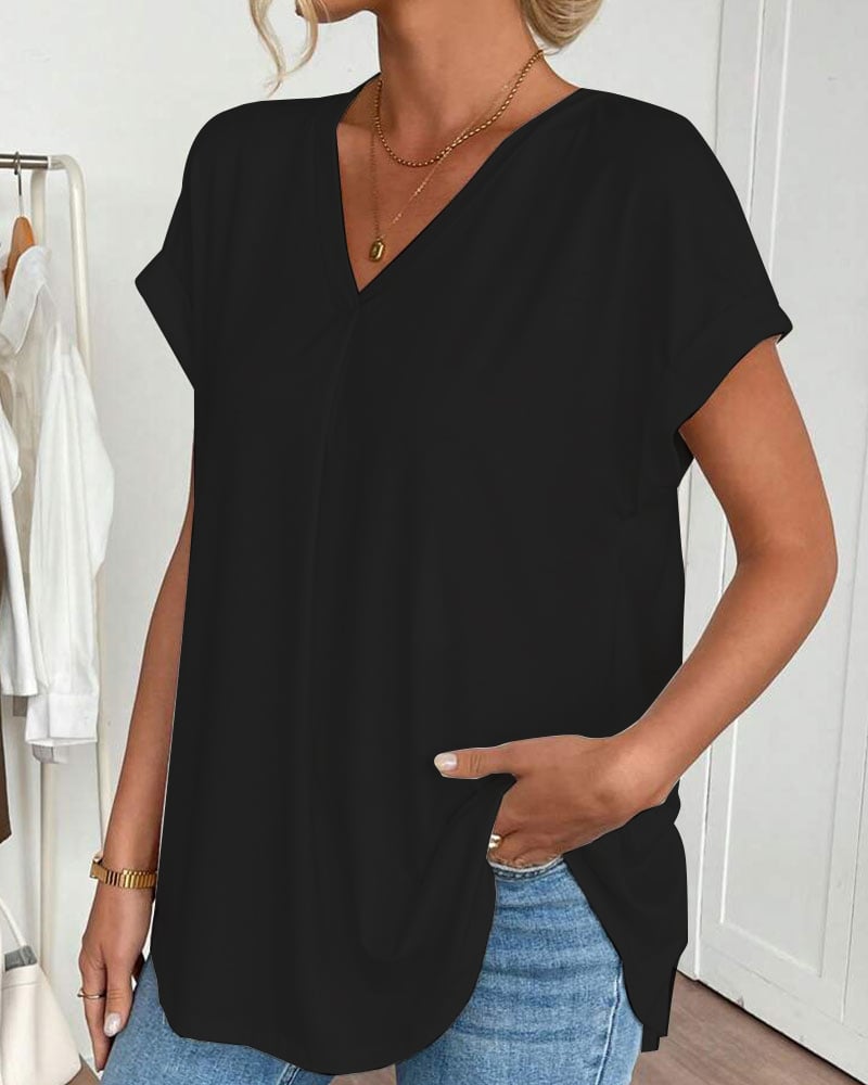 Short-Sleeve Solid Patchwork T-Shirt