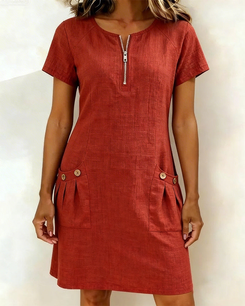 🌿 Casual Cotton Linen Dress with Pockets