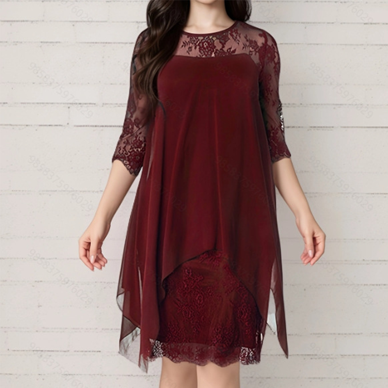 📢📢 50% OFF!! ⏰ 🌺 Elegant Women's Dress with Asymmetrical Hem and Lace Details 👗✨