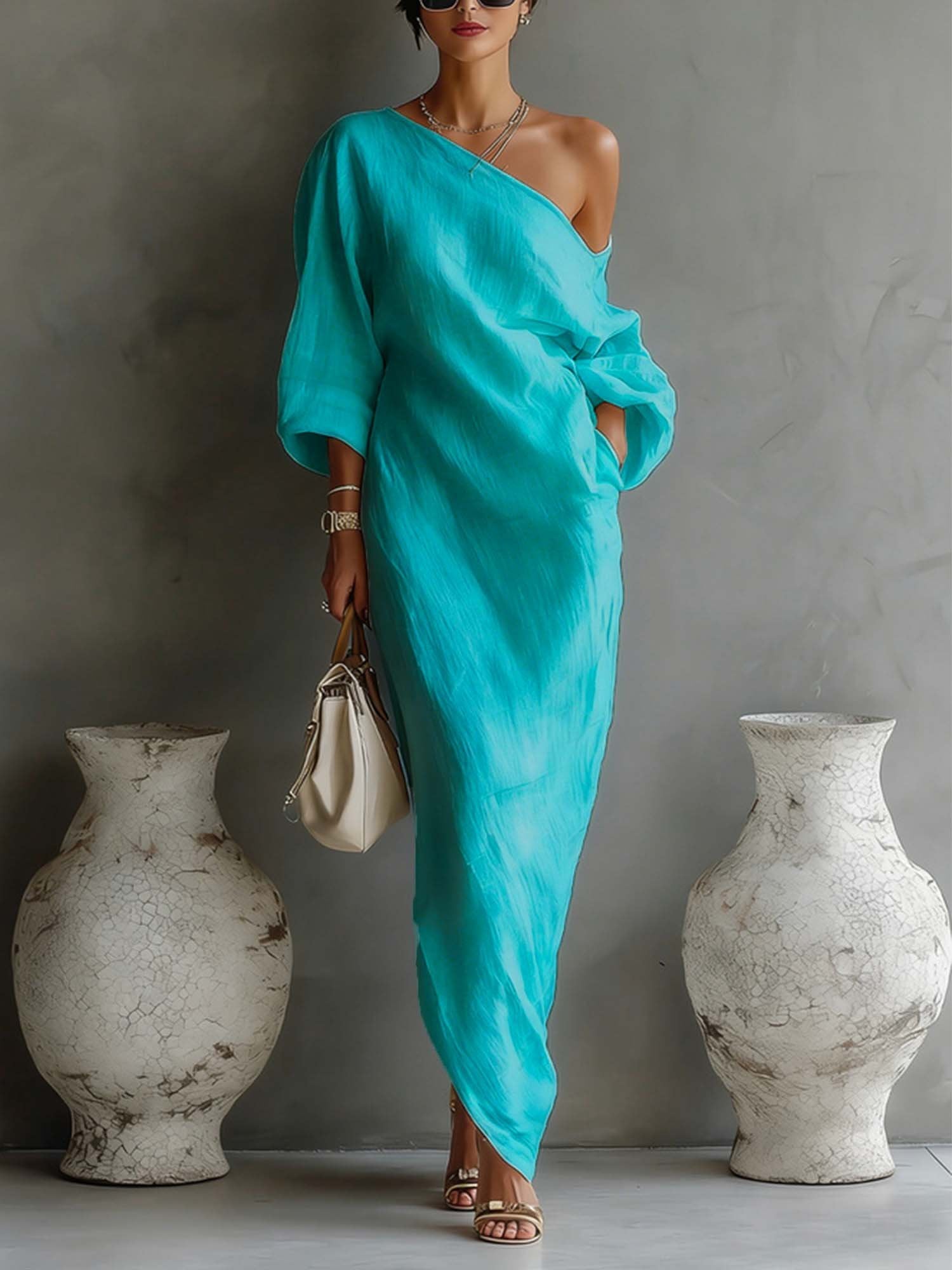 Lunara™ Asymmetrical Linen Maxi Dress