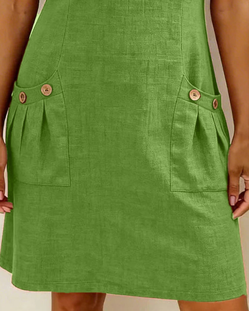 🌿 Casual Cotton Linen Dress with Pockets