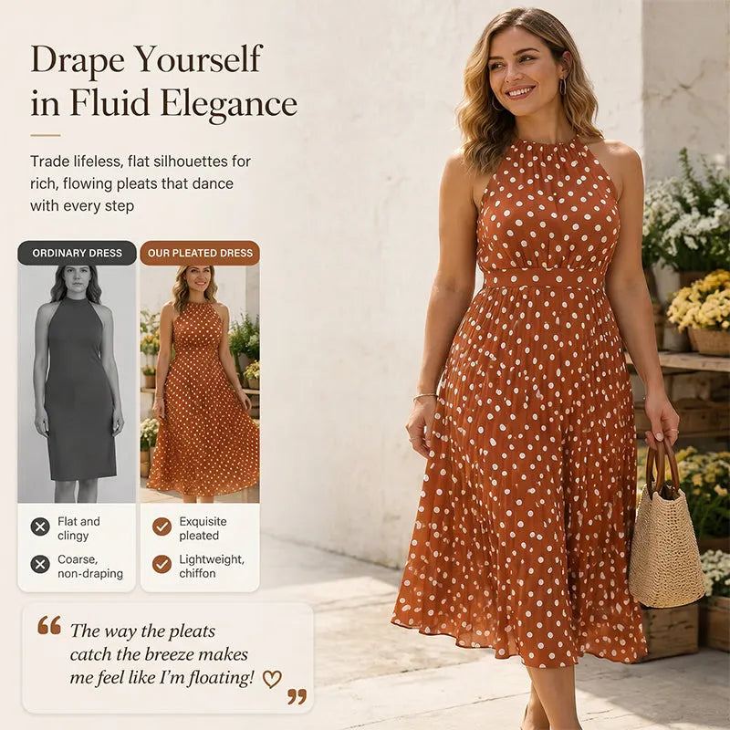 english  👗 LIMITED TIME 50% OFF! ✨ Polka Dot Halter Neck Dress – Flowy, Flattering & Chic with a Retro Touch 🌼